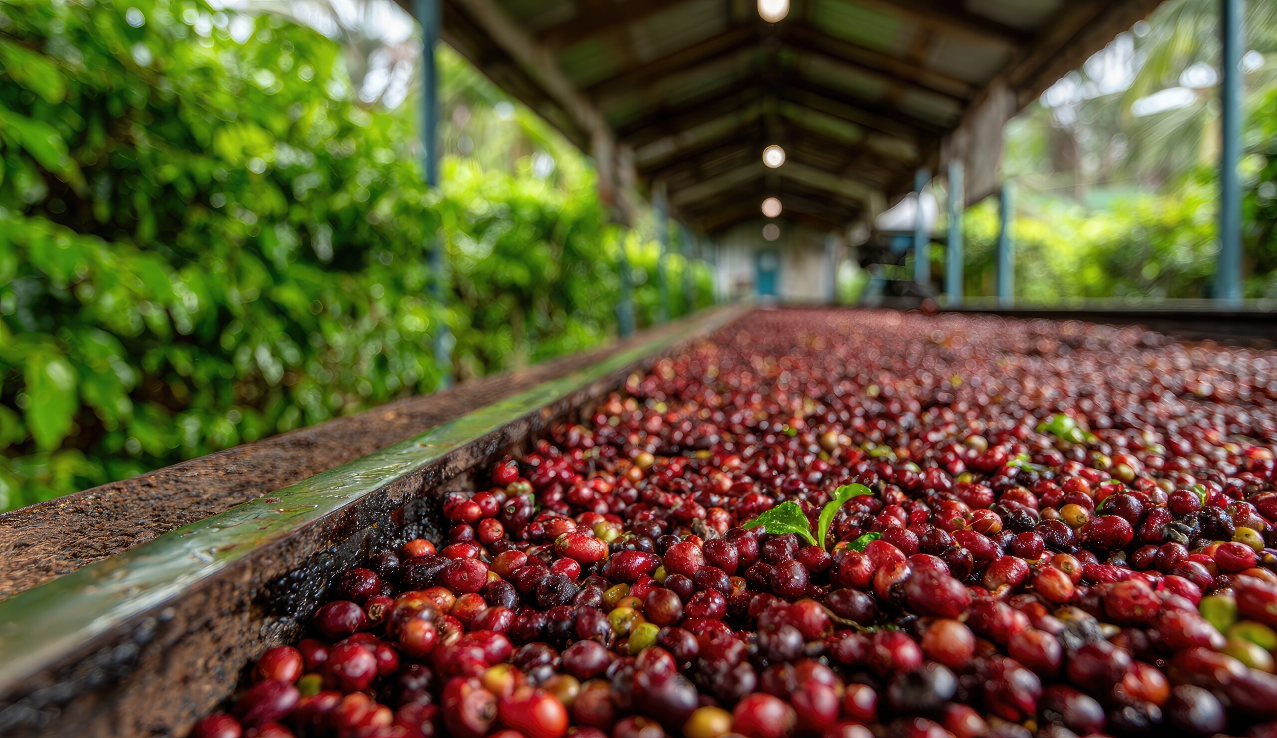 Ripe organic coffee cherries ready for harvest